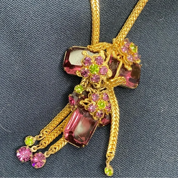 Rare Vintage Alice CAVINESS Purple Art Glass Rhinestone Tassel Designer Set - Picture 13 of 16